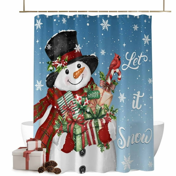 Shower Curtain 72"W x 72"L Winter Christmas Snowman Gifts Snowflakes Fabric Shower Curtains Set with Hooks Water Repellent Bathroom Curtains Machine Washable Bathroom Accessories