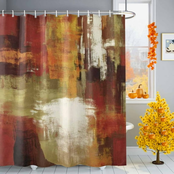Shower Curtain 72"W x 78"L Red Green Abstract Oil Painting Fabric Shower Curtains Set with Hooks Water Repellent Bathroom Curtains Machine Washable Bathroom Accessories