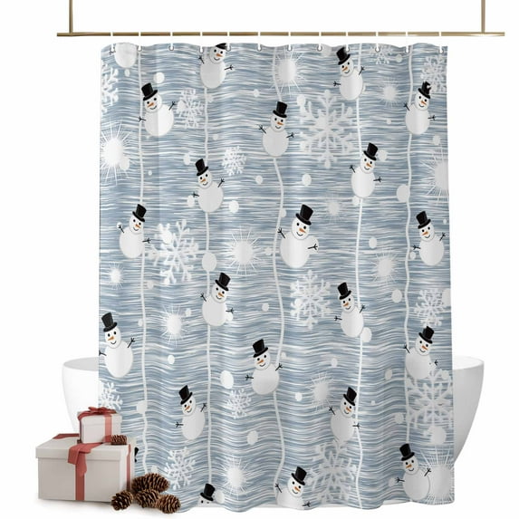 Shower Curtain 72"W x 84"L Christmas Snowman Snowflakes Blue Fabric Shower Curtains Set with Hooks Water Repellent Bathroom Curtains Machine Washable Bathroom Accessories