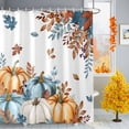 thumbnail image 1 of Shower Curtain 72"W x 96"L Autumn Leaves Thanksgiving Pumpkins Fabric Shower Curtains Set with Hooks Water Repellent Bathroom Curtains Machine Washable Bathroom Accessories, 1 of 6