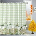 thumbnail image 1 of Shower Curtain 72"W x 96"L Fall Thanksgiving Green Pumpkins Hydrangea Green Plaid Fabric Shower Curtains Set with Hooks Water Repellent Bathroom Curtains Machine Washable Bathroom Accessories, 1 of 6