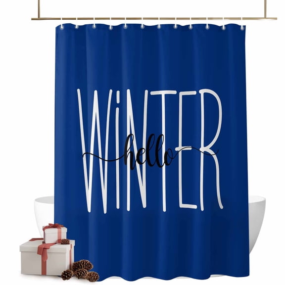Shower Curtain 72"W x 96"L Hello Winter Blue Background Fabric Shower Curtains Set with Hooks Water Repellent Bathroom Curtains Machine Washable Bathroom Accessories