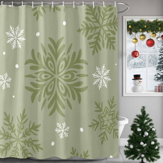 Shower Curtain 72"W x 96"L Winter Christmas Snowflake Green Art Fabric Shower Curtains Set with Hooks Water Repellent Bathroom Curtains Machine Washable Bathroom Accessories