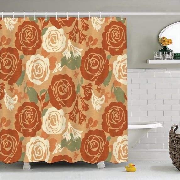 Shower Curtain 72 x 72 Inch Vintage Bathroom Curtain Set with 12pcs Hooks, Autumn Fall Botanical Rose Decor Waterproof Curtains