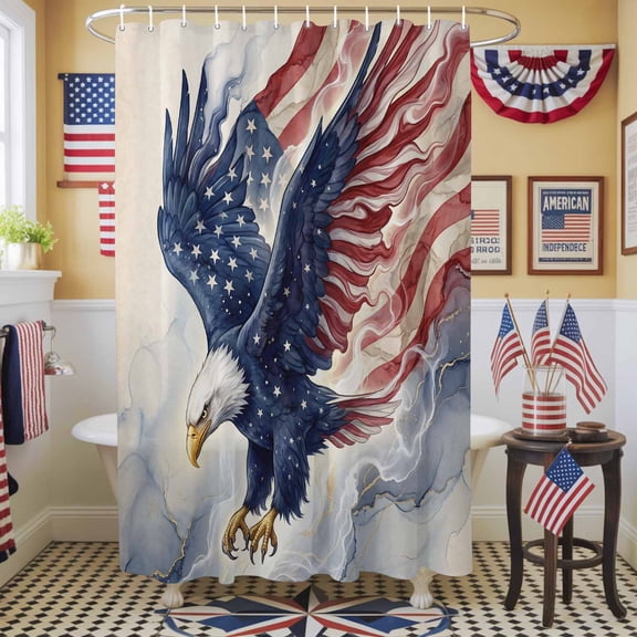 Shower Curtain, 72" x 72", Independence Day Eagle&4th of July Red Blue White Star Flag Eagle Waterproof Bathroom Curtain Washable Shower Curtain Set with 12 Hooks