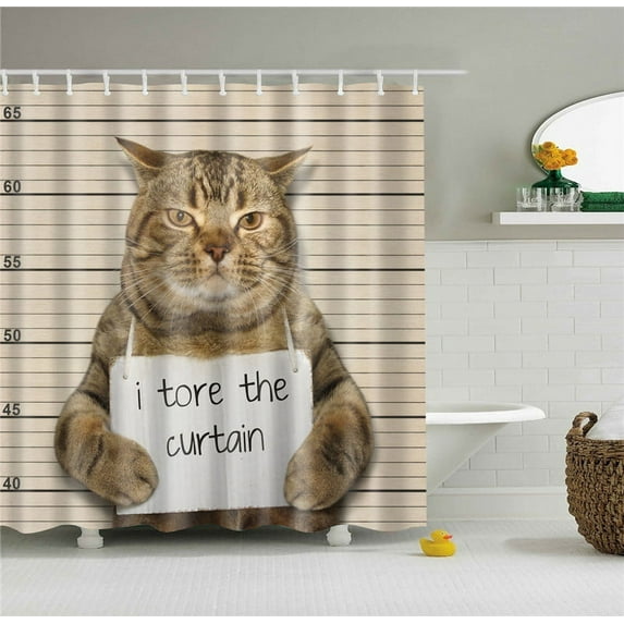 Shower Curtain, 72 x 72 inches Waterproof Liner Set with Hooks for Bathroom, Cat F1