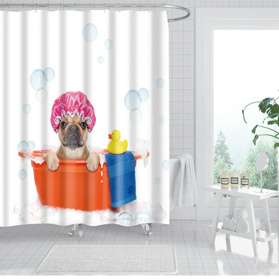 Shower Curtain, 72 x 72 inches Waterproof Liner Set with Hooks for Bathroom, Dog Q