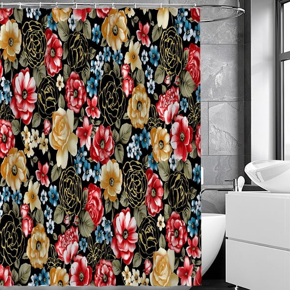 Shower Curtain, 72 x 72 inches Waterproof Liner Set with Hooks for Bathroom, Flower C