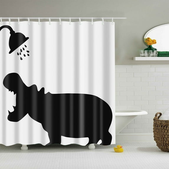 Shower Curtain, 72 x 72 inches Waterproof Liner Set with Hooks for Bathroom, Hippo