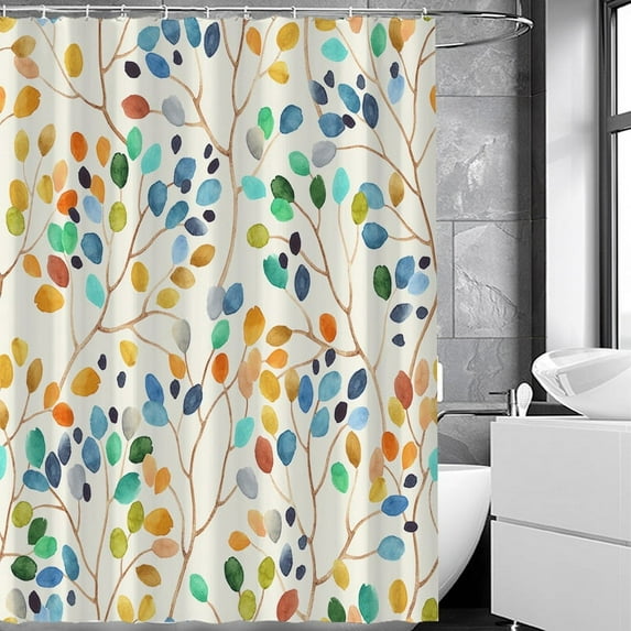 Shower Curtain, 72 x 72 inches Waterproof Liner Set with Hooks for Bathroom, Leaf B