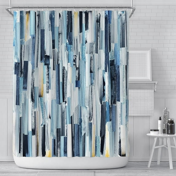 Shower Curtain, 72 x 72 inches Waterproof Liner Set with Hooks for Bathroom, Stripe E