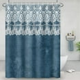 thumbnail image 1 of Shower Curtain 72 x 84 Inch Boho Damask Bathroom Decor Polyester Fabric White Damask Lace Pattern Blue Blurry Floral Print Bath Curtains Modern Fashion Design Set with Hooks, 1 of 6
