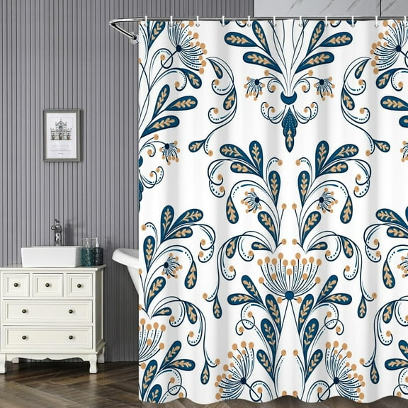 Shower Curtain 72 x 84 Inch Damask Bathroom Decor Polyester Fabric Chic Elegant Boho Floral Pattern Bath Curtains Modern Unique Design Set with Hooks