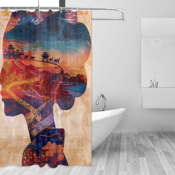 Shower Curtain 72 x 72 inch - Cultural Silhouette Journey Waterproof Shower Curtain for Bathroom, Washable Shower Curtain Set with Hooks Bathroom Accessories