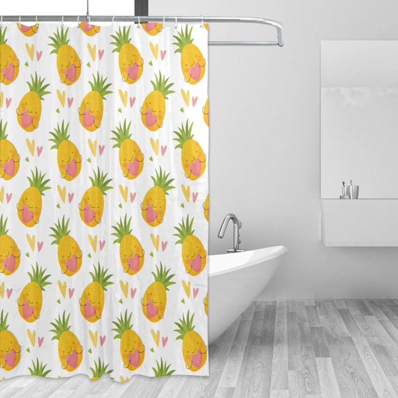 Shower Curtain 72 x 72 inch - Cute Pineapple Pink Love Waterproof Shower Curtain for Bathroom, Washable Shower Curtain Set with Hooks Bathroom Accessories