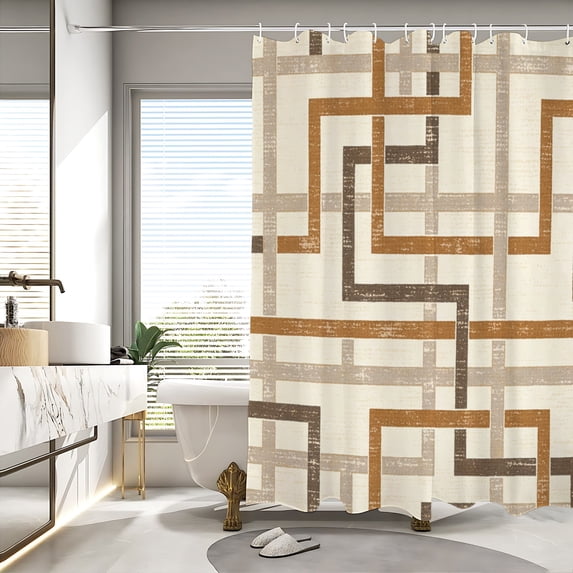 Shower Curtain 72x72 Inch Geometric Waterproof Bathroom Curtain with Hooks, Modern Industrial Bathroom Decor