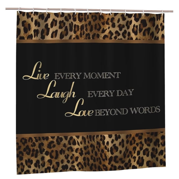 Shower Curtain 72x72 Inch, Leopard Print Waterproof Fabric Bathroom Curtain, Black Gold Live Laugh Love Luxury Animal Print Decorative Bath Shower Curtain Set with Hooks for Bathroom Decor