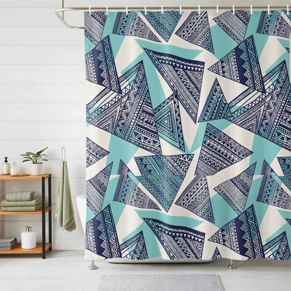 Shower Curtain-72x72in Abstract Tribal Triangle Pattern Waterproof Shower Curtains with Hooks Rustic Geometric Art Washable Bath Curtain for Home Hotel Bathroom Decor