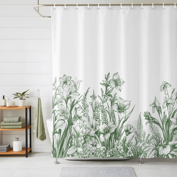 Shower Curtain-72x72in Green Flowers Iris Lavender Leaves Waterproof Shower Curtains with Hooks Spring Botanical Washable Bath Curtain for Home Hotel Bathroom Decor