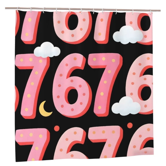 Shower Curtain 72x72in Waterproof Machine Washable Thick Polyester 11 Stainless Grommets 12 Hooks Plastic Number 67 Moon Cloud