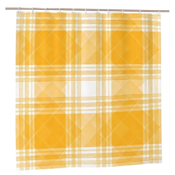 Shower Curtain 72x72in Waterproof Machine Washable Thick Polyester 11 Stainless Grommets 12 Hooks Plastic Yellow And White Checkered Pattern (2)