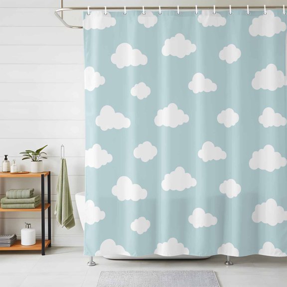 Shower Curtain-72x72in White Clouds Waterproof Shower Curtains with Hooks Watercolor Cartoon Sky Washable Bath Curtain for Home Hotel Bathroom Decor