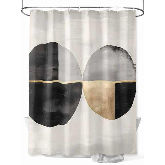 Shower Curtain, Abstract Art Black Gray Gold Circle Stripe Mottled Geometric Washable Shower Curtain with Hooks Bath Decor Fabric Shower Curtains for Bathroom, Hotel, Stalls, Bathtubs, 36x72 Inch