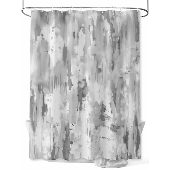 Shower Curtain Abstract Art Oil Painting Bathroom Curtains with Hooks, Waterproof Fabric Gray White Bath Shower Curtains Set for Bathroom Bathtubs Decor 72x72 Inch