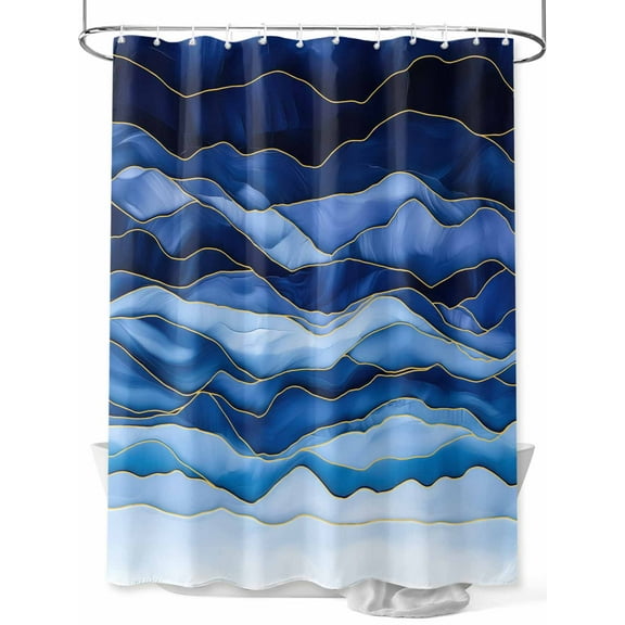 Shower Curtain Abstract Beach Wave Shower Curtains for Bathroom, Waterproof Polyester Shower Curtain Set with Hooks, Extra Long 72" x 84" Geometric Blue