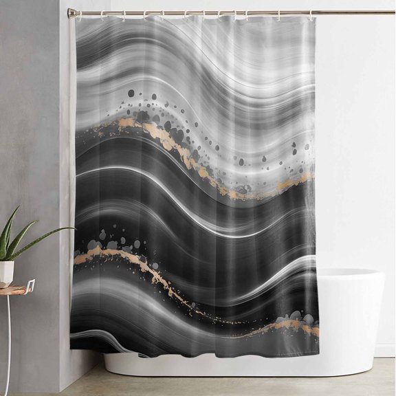 Shower Curtain Abstract Bending Striped Waterproof Shower Curtain Set with Hooks for Bathroom Showers,Stalls and Bathtubs,54x78InBlack Gradient Wave Pattern