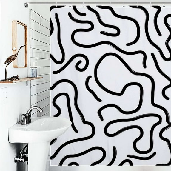 Shower Curtain Abstract Black White Lines Art Bathroom Waterproof Polyester Home Ration Curtain With Hook