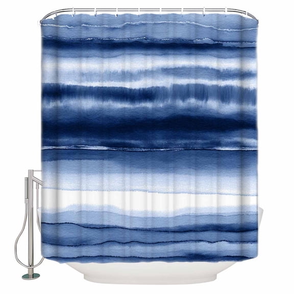 Shower Curtain, Abstract Blue Gradient Stripe Waterproof Shower Curtain Set with Hooks for Bathroom Showers,Stalls and Bathtubs,72x72In Geometric Water Ripple