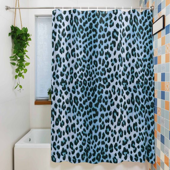 Shower Curtain, Abstract Blue Leopard Waterproof Polyester Fabric Bath Curtain with Hooks for Bathroom Bathtub Stalls, Farmhouse Animal Texture 72x72IN