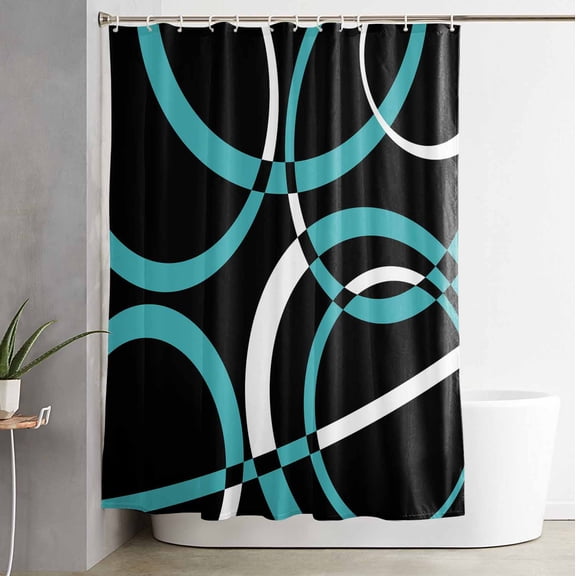 Shower Curtain Abstract Blue White Lines Waterproof Shower Curtain Set with Hooks for Bathroom Showers,Stalls and Bathtubs,54x78InClassic Geometric Art