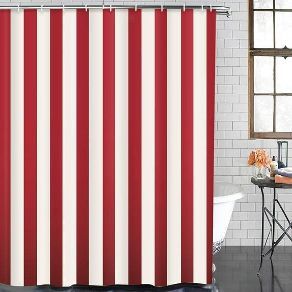 Shower Curtain Abstract Classic Pink and White Stripe Graphic Modern Waterproof Polyester Fabric 72 x 72 inches Set with Hooks