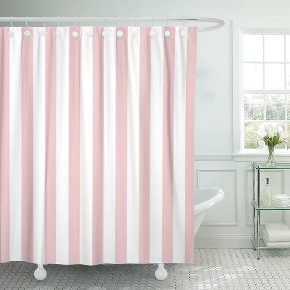 Shower Curtain Abstract Classic Pink and White Stripe Graphic Modern Waterproof Polyester Fabric 72 x 72 inches Set with Hooks