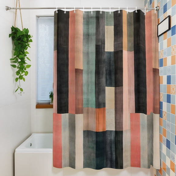 Shower Curtain, Abstract Colorful Stripes Waterproof Polyester Fabric Bath Curtain with Hooks for Bathroom Bathtub Stalls, Country Square Geometric Art 36x72IN