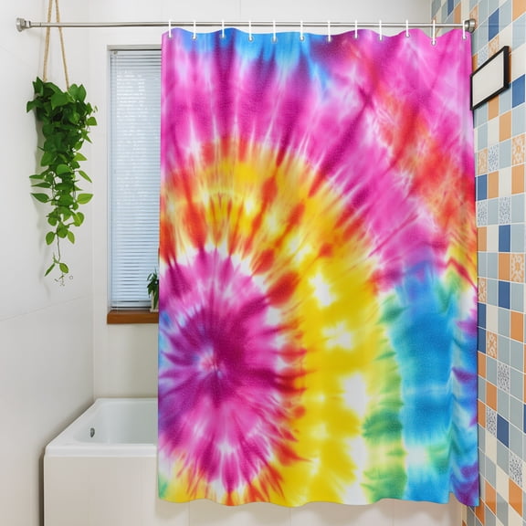 Shower Curtain, Abstract Colorful Tie-dye Texture Waterproof Polyester Fabric Bath Curtain with Hooks for Bathroom Bathtub Stalls, Rainbow Color Ombre Art 72x84IN