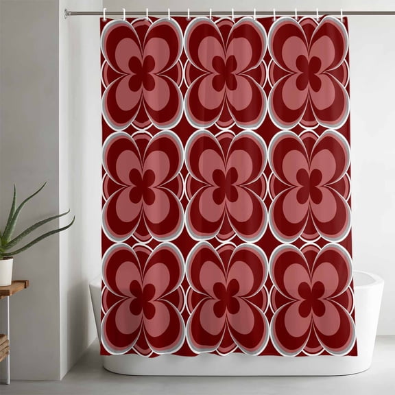 Shower Curtain,Abstract Flower Burgundy Red Waterproof Fabric Bath Curtains with Hooks Modern Classic Floral Washable Bathroom Shower Curtains for Home Hotel Decor,72x72 Inch