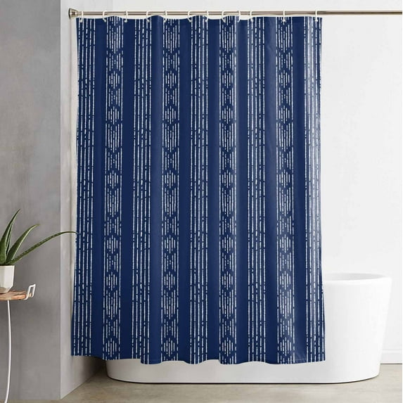 Shower Curtain Abstract Geometric Striped Waterproof Shower Curtain Set with Hooks for Bathroom Showers,Stalls and Bathtubs,54x78InNavy Blue