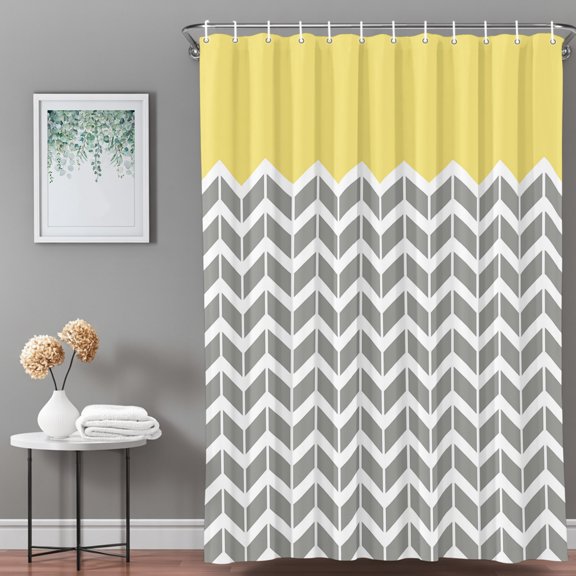 Shower Curtain,Abstract Geometric White Arrow Lines Chevron Waterproof Shower Curtain Set with Hooks for Bathroom Showers,Stalls and Bathtubs,36x72in,Yellow
