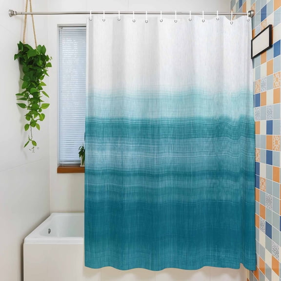 Shower Curtain, Abstract Gradient Turquoise Stripe Waterproof Polyester Fabric Bath Curtain with Hooks for Bathroom Bathtub Stalls, Modern Watercolor Striped 36x72IN