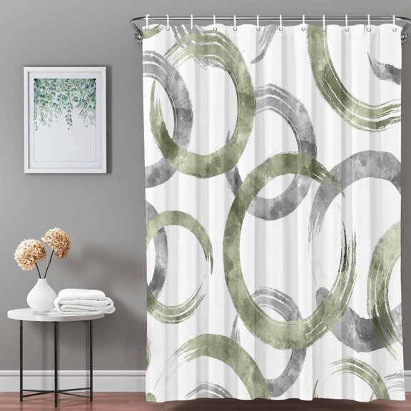Shower Curtain,Abstract Green White Circle Waterproof Shower Curtain Set with Hooks for Bathroom Showers,Stalls and Bathtubs,36x72in,Retro Geometric Art