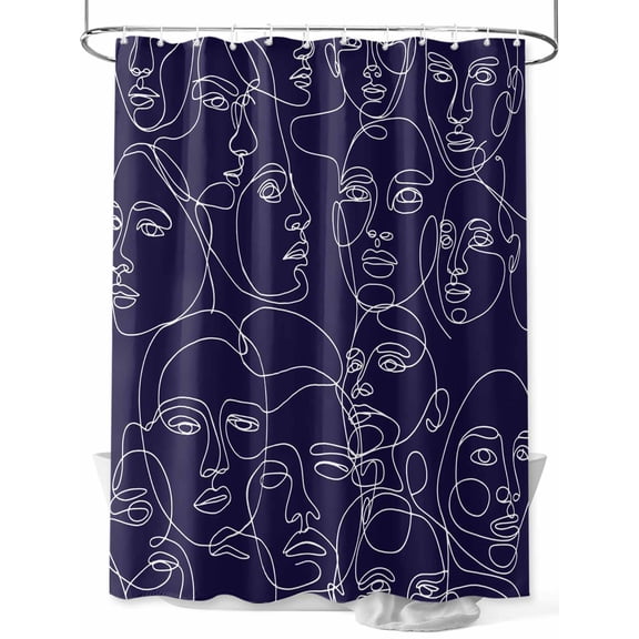Shower Curtain Abstract Human Face Bathroom Curtains with Hooks, Waterproof Fabric Aesthetic Portrait Lines Blue Bath Shower Curtains Set for Bathroom Bathtubs Decor 36x72 Inch