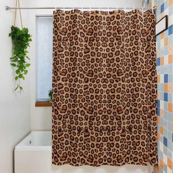 Shower Curtain, Abstract Leopard Texture Waterproof Polyester Fabric Bath Curtain with Hooks for Bathroom Bathtub Stalls, Wild Animal Print Pattern 72x84IN
