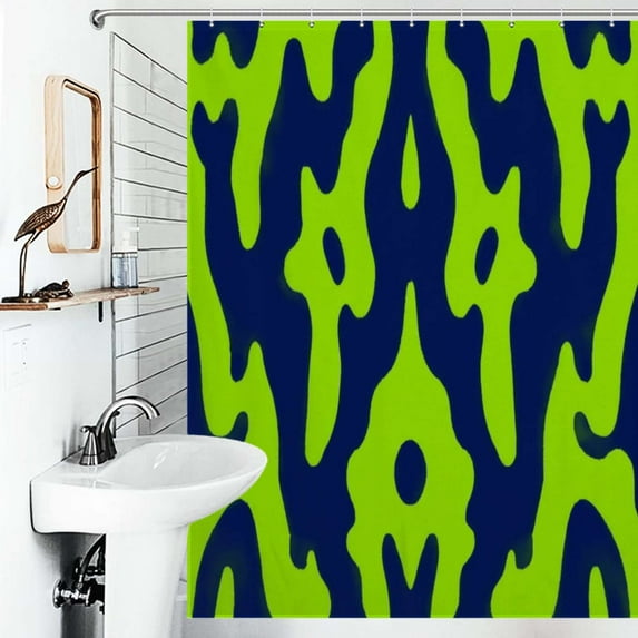 Shower Curtain Abstract Lime Green Navy Pattern Bath Curtain Polyester Fabric Bathroom Ration With Hooks