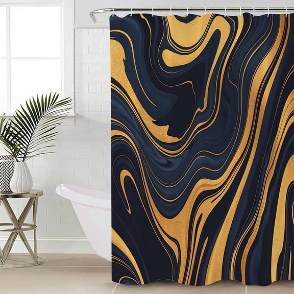 Shower Curtain Abstract Marble Gold Fluid Waterproof Shower Curtain Set with Hooks for Bathroom Showers,Stalls and Bathtubs,48x72In Stripes Geometric Line