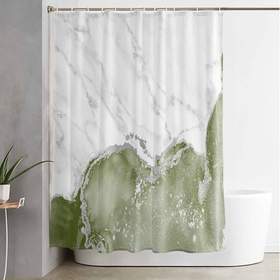 Shower Curtain Abstract Marble Stone Texture Waterproof Shower Curtain Set with Hooks for Bathroom Showers,Stalls and Bathtubs,54x78InModern Sage Green White