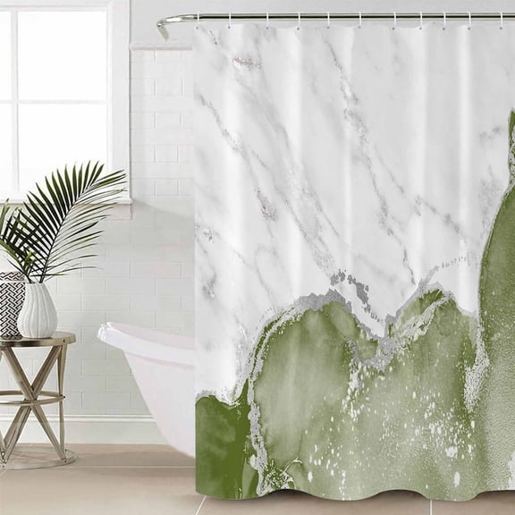 Shower Curtain, Abstract Marble Stone Texture Waterproof Shower Curtain Set with Hooks for Bathroom Showers,Stalls and Bathtubs,60x72In Modern Sage Green White