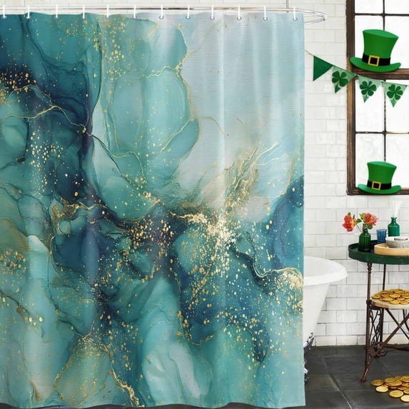 Shower Curtain, Abstract Marble Texture Waterproof Shower Curtain Set with Hooks for Bathroom Showers,Stalls and Bathtubs,60x72In Gold Green Gradient